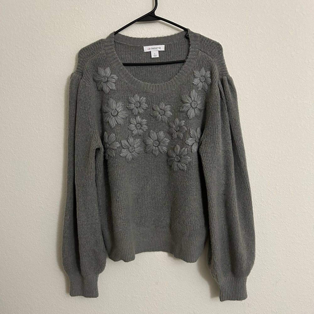 Liz Claiborne Charcoal Floral Knit Sweater
